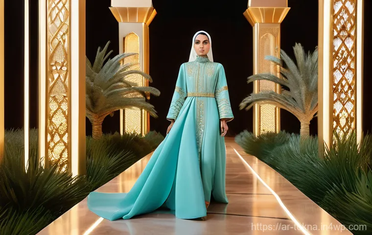 디지털 패션 NFT의 콘텐츠 생성 전략 - **Prompt:** A visionary Arab female NFT fashion designer in her mid-30s, exuding confidence and eleg...